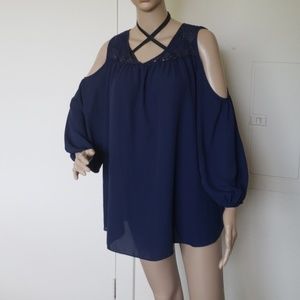 Navy off cold shoulder top